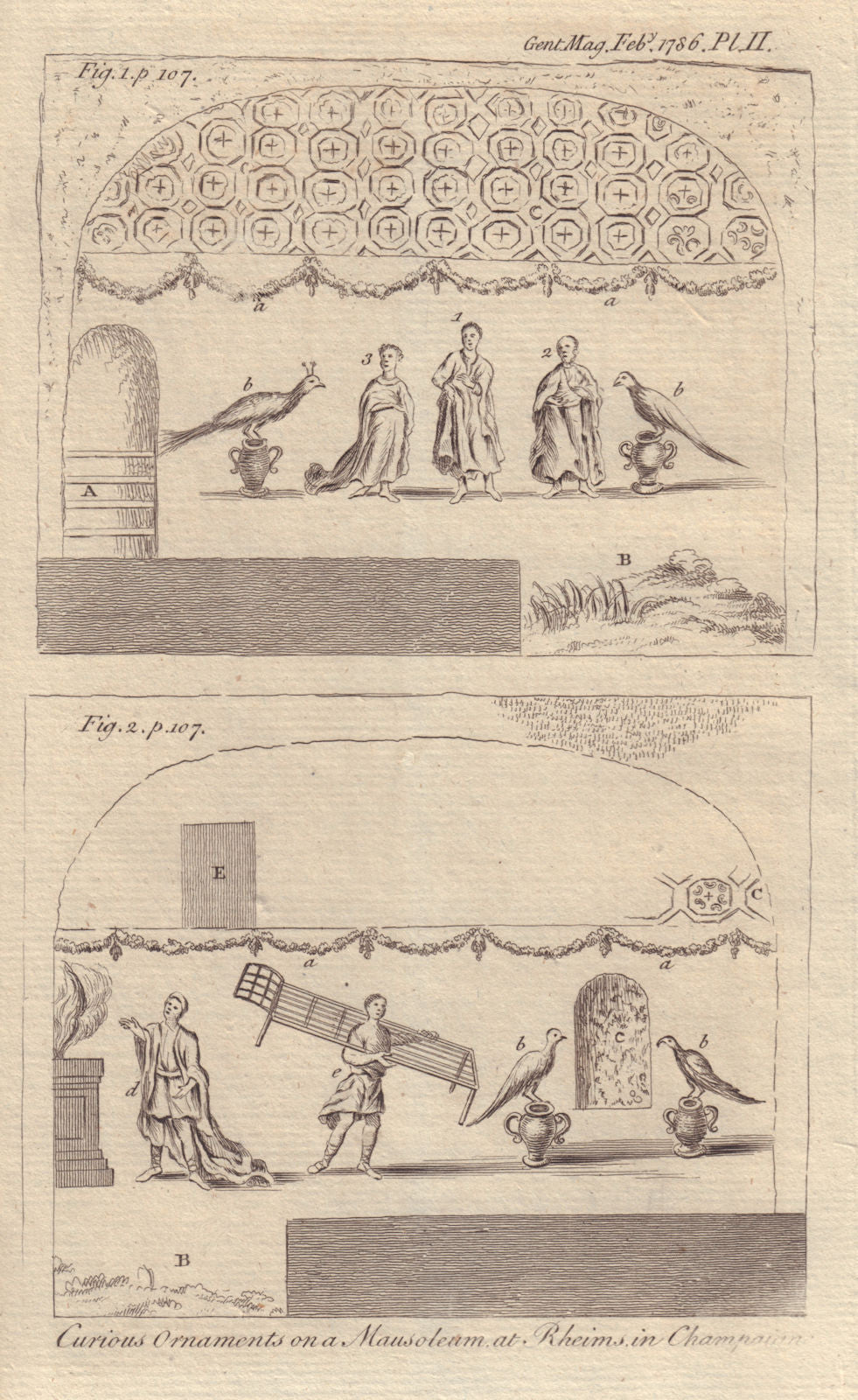 Paintings on a Mausoleum at Reims in Champagne. Marne. GENTS MAG 1786 print